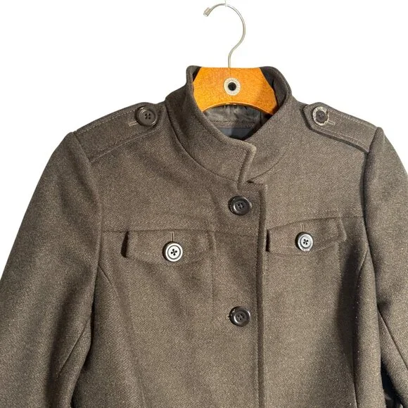 Banana Republic Green Wool Mid Length Coat Military Belted Classic S - Picture 2 of 14